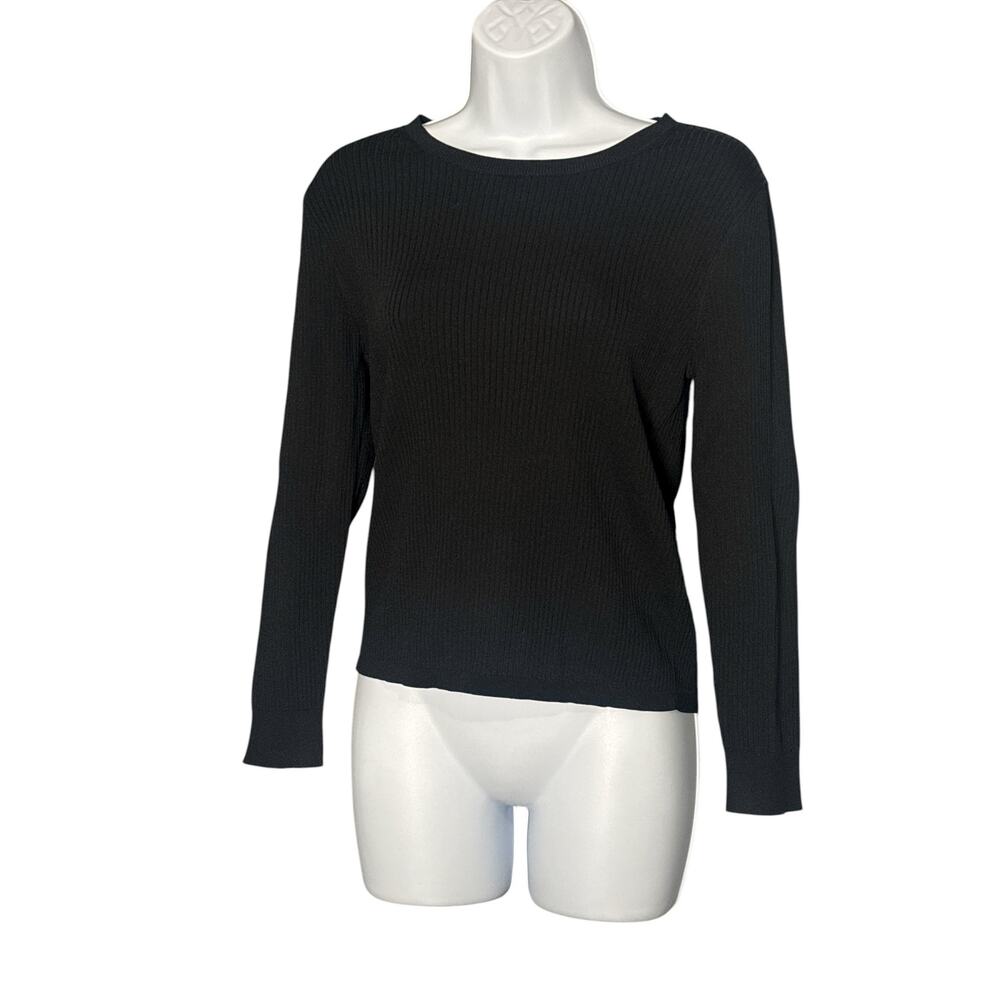 J.CREW Black Ribbed Knit Long Sleeve Crewneck Top M‎